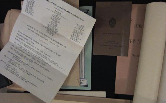 Contents of the time capsule, including an inventory citing New York Society Library materials. Credit: Allison Meir, Hyperallergic.